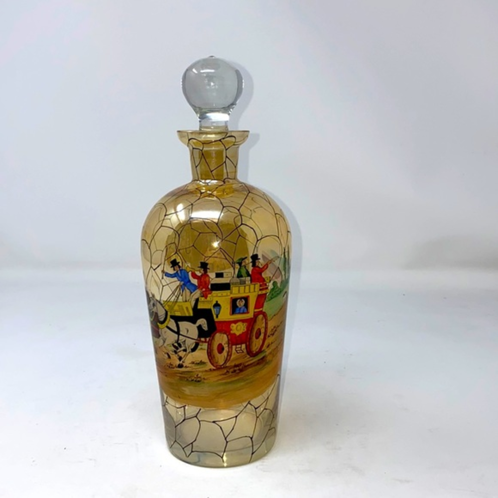 VINTAGE CZECHOSLOVAKIA GLASS DECANTER HAND PAINTED‎ SIGNED BOROKRISTAL